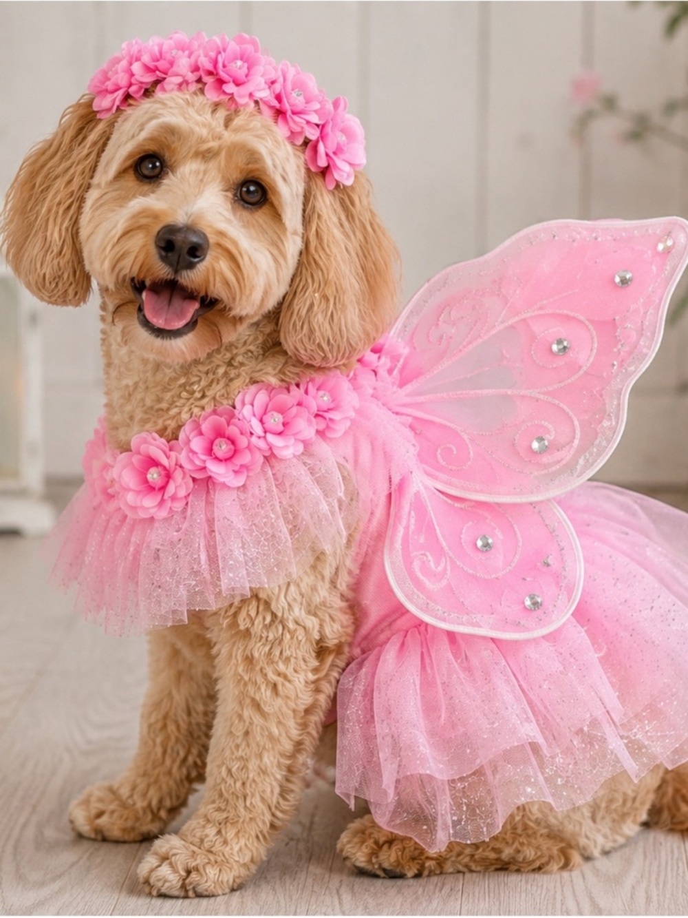 Pink Fairy Dog Costume M/L Small Wings Tutu Pet Halloween Costume NWT